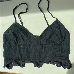 Black Cropped Lace Trim Top free people
